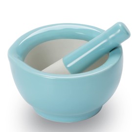 ONTUBE Mortar and Pestle Set, Ceramic Stoneware Spice Herb Grinder Pill Crusher Set 3.2 Inch (Turquoise)