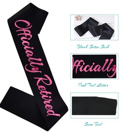 HUBEISIYU Officially Retired Sash, Reitrement Sash for Men and Women Retirement Party Decorations Supplies, Black + Pink(Officially Retired)