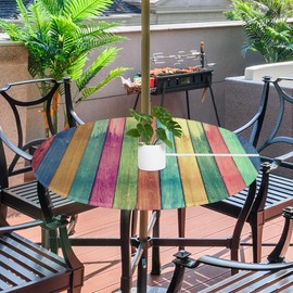 Round Outdoor Fitted Tablecloth with Umbrella Hole, Color Board Elastic Table Cloth Retro Style Waterproof Table Cover with Zipper for Patio Picnic, 36"-44"