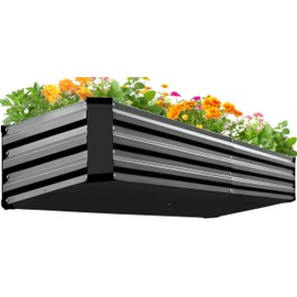 KING BIRD Raised Garden Bed Kit with Bottom 2025 Upgraded Galvanized Planter Garden Box Outdoor & Indoor for Gardening, Vegetables, Flowers, Dark Grey, 70.8x23.6x11.8 in