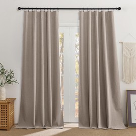 RYB HOME 100% Blackout Flax Linen Curtains - Privacy Bedroom Drapery, Room Darkening Panels for Hotel & Rental House, Rod Pocket & Back Tab, Set of 2, 52" W x 96" L, Sand