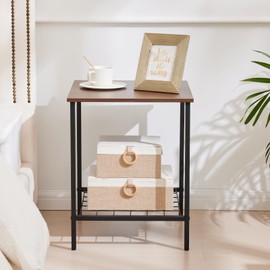 End Table with Shelves 16 Inch Square 2-Tier Coffee Tea Wooden Beside Nightstand for Sofa Couch Bed Industrial Style for Living Room Bedroom Rustic Brown 1PC
