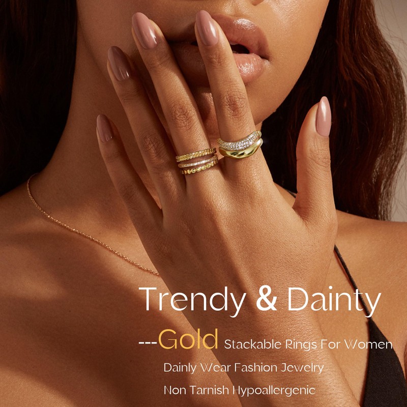Florideco Stackable Rings for Women Non Tarnish 14K Gold Plated