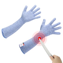 MECCANIXITY Cut Resistant Sleeves with Gloves, 47cm Arm Protection Sleeve HPPE Farmer Gardening Sleeves for Work Kitchen, Welding, Farming, Blue