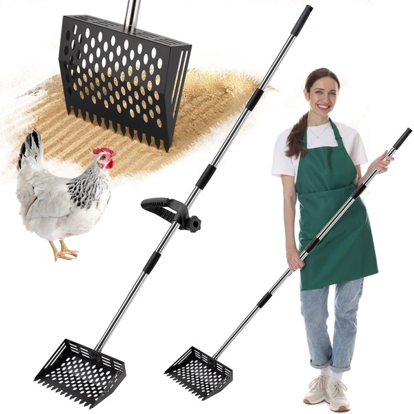 Pronior 2-in-1 Chicken Poop Scooper & Rake, 10" Metal Coop