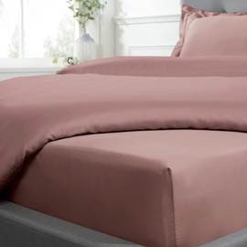 Sleepdown 100% Cotton Sateen Soft Cozy 25cm Deep Fitted Sheet 300 Thread Count Luxury Flat Sheet Blush Pink - Single
