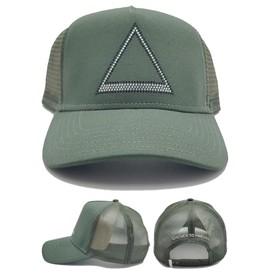 Cult of Individuality HVMAN Human New Luxe Studded Triangle Logo Mesh Trucker Olive Green Era Snapback Hat