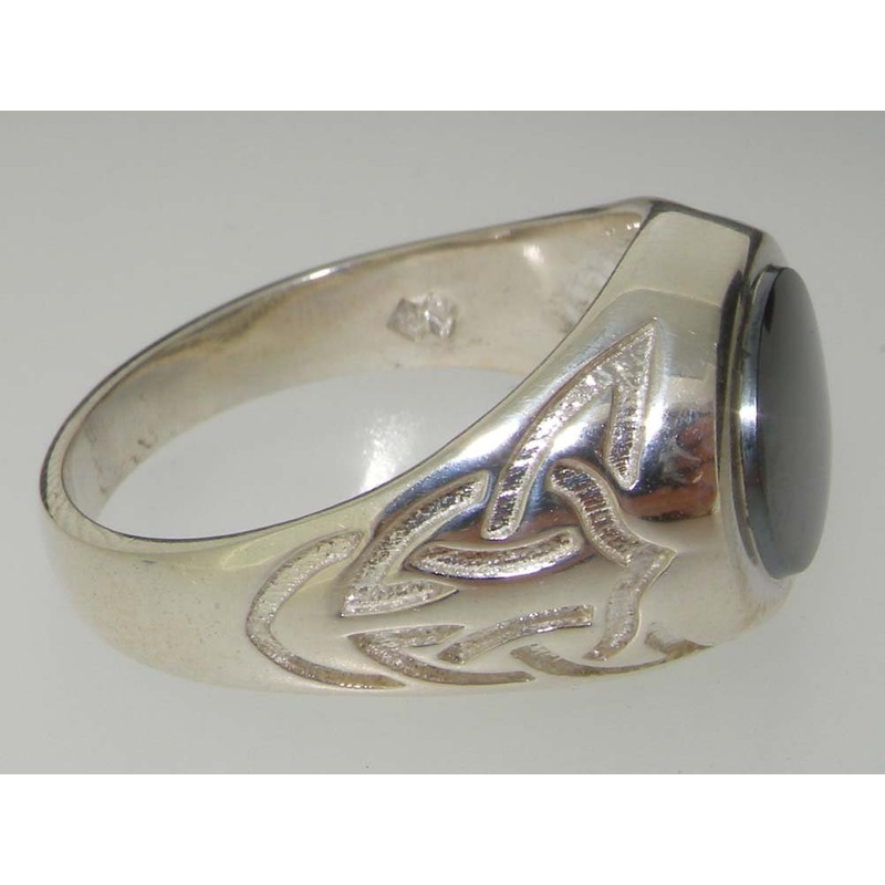 Solid 925 Sterling Silver Natural Hematite Mens Signet Ring -