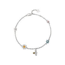 Cute Daisy Flowers Honeybee Bracelets 925 Sterling Silver Cubic Zirconia Crystal Colorful Sunflower Bumble Bee Link Chain Adjustable Bracelet Dainty Birthday Jewelry Gifts for Women Daughters Girlfriend