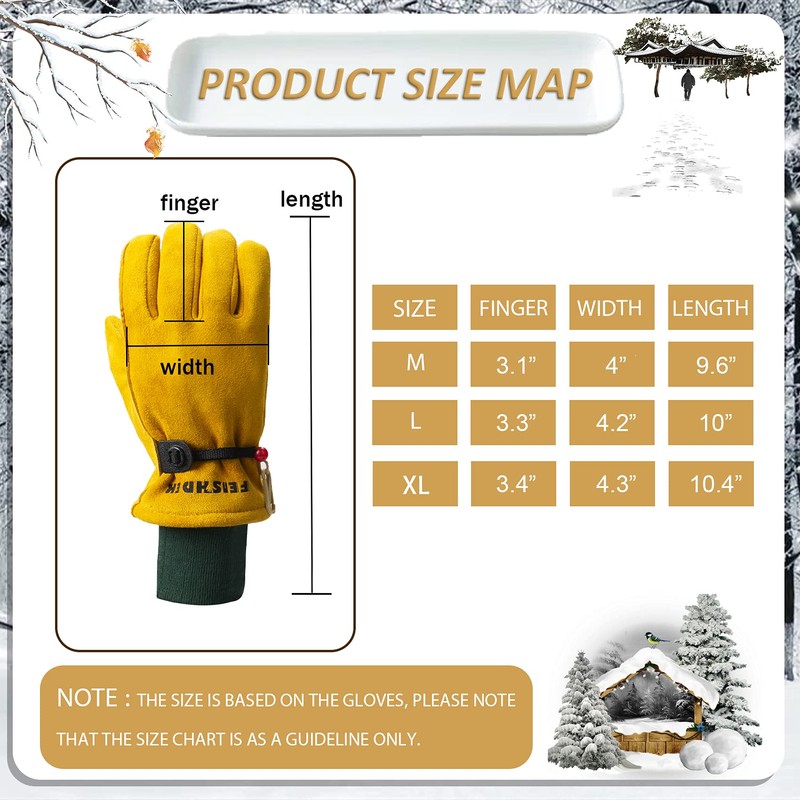 FEISHDEK Kids Waterproof Winter Work Gloves, Soft Deerskin Suede Insulated