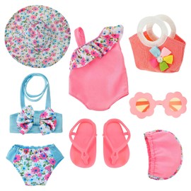 Costume da Bagno per Bambole, Set di Nuoto per Bambole, Vestiti Bambola Estate con Costumi da Bagno, Occhiali da Sole,Cappello, Pantofole, Vestite Bambole Reborn per Bambole 35-45 cm