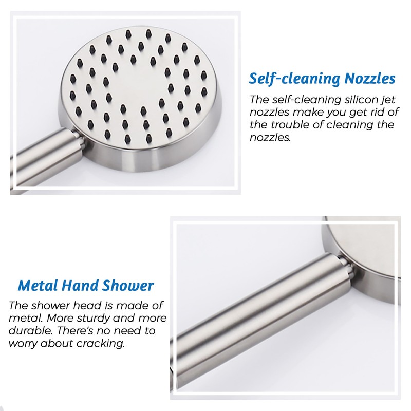 G-Promise Solid Metal Brushed Nickel Handheld Shower Head With Extra