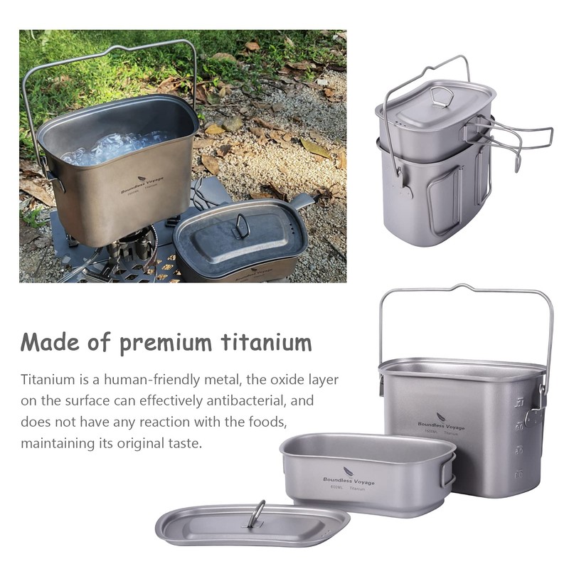 Boundless Voyage Titanium Hanging Pot Cup Cooking Set with Lid