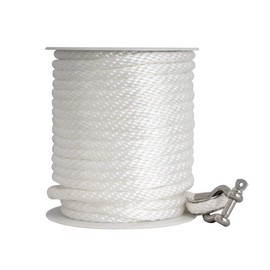 YOUNG MARINE Premium Solid Braid MFP Anchor Line Braided Anchor Rope/Line 3/8 Inch 100FT with Stainless Steel Thimble & Shackle (3/8" x 100', White)
