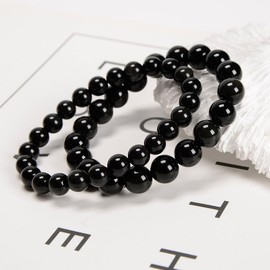 Land Long 2pcs/Set (8mm+10mm), Healing Rainbow Obsidian Beads Bracelets for Women Men, Smooth Round Gemstone Real Crystal Beaded Stretch Bracelets with Relax Anxiety Stress