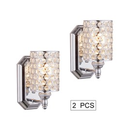 Doraimi 1 Light Crystal Wall Sconce Lighting with Chrome Finish(Set of 2),Modern and Concise Wall Light Fixture with Polyhedral Opal Crystal Shade for Bath Room, Bed Room,LED Bulb(not Include)