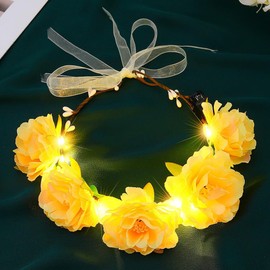 Zoestar Luminous Flower Crown Headband LED Hair Wreath Headbands Bridal Flower Headpiece Festival Garland Headpiece for Women and Girls (Champagne, One Size)