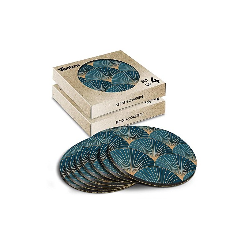 8 x Round Coasters - Elegant Art Deco Pattern Cork