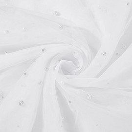 BENECREAT 3 Yards/2.7m Pearl Beaded Tulle Fabric, 60"/150cm Soft Lace Trim White Lace Fabric Net Tulle Mesh Wedding Accessories for Wedding Dress Bridal Veil, Tablecloth, Home Decor