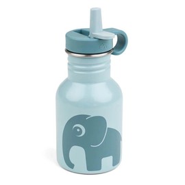 Done by Deer Elphee Blue Stainless Steel Bottle, 350 ml, Robust Children's Drinking Bottle with Practical Straw, Diameter 7 x Height 15 cm, Stainless Steel 18/8, Lid: PP