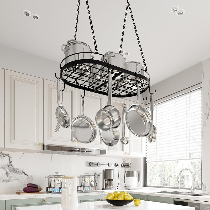 24.4” Metal Pot Rack Hanging, Oval Pan Rack Hanging with