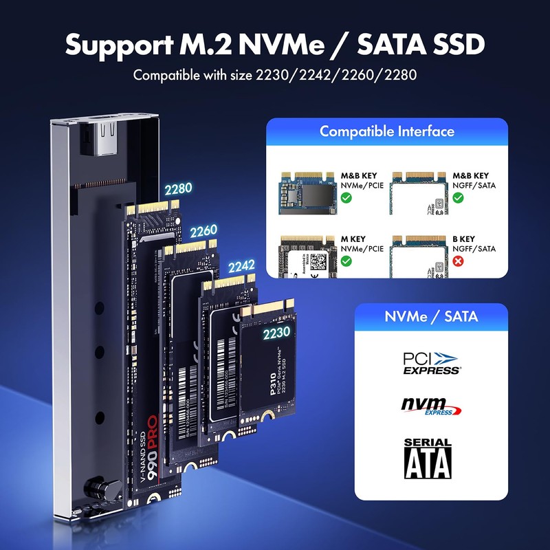 ineo M.2 NVMe SSD Enclosure with Embedded Copper Column Cooling,