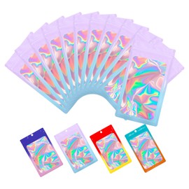 EIOFG Packaging Holographic Mylar Bags with Clear Window, 100 PCS Party Favor Bags, Resealable Smell Proof Bags, Candy, Food Ziplock Packaging Bags, Gradient Foil Bags(Purple Blue 3.1 * 5.5")