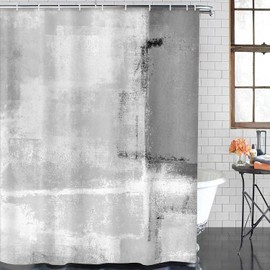 ArtSocket 4 Pcs Shower Curtain Set Grey Abstract Painting Black White with Non-Slip Rugs Toilet Lid Cover and Bath Mat Bathroom Decor Set 72" x 72"