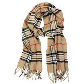 Plum Feathers Super Soft Luxurious Cashmere Feel Winter Scarf (Classic Camel Plaid)