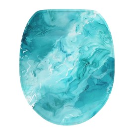 Luarisgur Toilet Seat Cover Aqua Marble Toilet Lid Covers for Bathroom Round Oblong Toilet Seat Lid Cover Elongated Size Washable Toilet Protector Cover Fits Most Toilet Lids