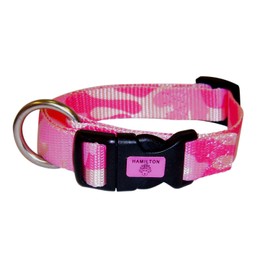 Hamilton Small Dog Collar Nylon with Brushed Hardware, 8" to 14", Pink Camouflage