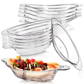 WRINGKIT 12 Pack Banana Split Boats, 6 Oz Acrylic Ice Cream Sundae Serving Dish, Reusable Clear Dishware Bowl Serving Plates for Fruits, Dessert, Yogurt, Brownies, Salad, Snack
