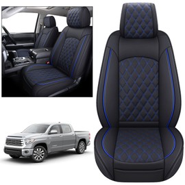 YIERTAI Truck Seat Covers Compatible with Toyota Tundra for 2008-2025 2026 Tundra Crewmax SR5 Limited Double Cab Crew Extended Cab Waterproof Leather Seats Protectors(2 PCS Front only/Black-Blue)