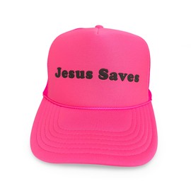 NACRE APPAREL Jesus Saves Puff Print Trucker Hat Foam Vinyl Adjustable Trucker Hat Brown/Tan/Brown #211