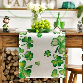 Artoid Mode Green Shamrock Bushes St. Patrick's Day Table Runner, Seasonal Spring Holiday Kitchen Dining Table Decoration for Indoor Outdoor Home Party Decor 13 x 90 Inch