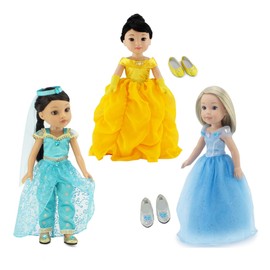 Emily Rose 14 Inch Doll Princess Value Bundle | 14" Doll 9 Piece Set, Includes Favorite Make Believe Characters - Inspired Costumes | Compatible with 14.5" Wellie Wishers and Glitter Girls Dolls