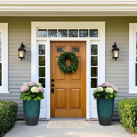 Autodaya 23.6" H Large Tall Outdoor Planters, Set of 2 Plastic Large Flower Pots for Outdoor Plants, with Gradient Turquoise Finish, Weather-Resistant for Porch, Garden, Patio or Indoor Use