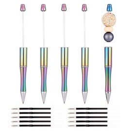 Beadthoven 5pcs Beadable Pens with 10pcs Refills, DIY Bead Pens Plastic Beaded Pens Shaft Black Ink Ballpoint Pens Supplies for Pen Making Teacher Students Gifts Office School - Rainbow