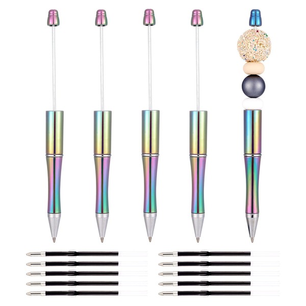 Beadthoven 5pcs Beadable Pens with 10pcs Refills, DIY Bead Pens