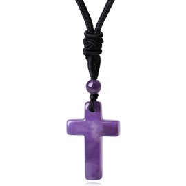 XIANNVXI Cross Necklace for Men Women Cross Pendant Amethyst Crystal Necklace Natural Gemstone Adjustable Rope Christian Cross Necklace Men