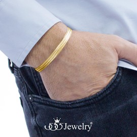 555Jewelry Stainless Steel Braided Interwoven Style Cable Bangle Bracelets for Women Minimalist Mesh Open Cuff Bangle Bracelet for Men Hypoallergenic Unisex Friendship Bracelets, Gold