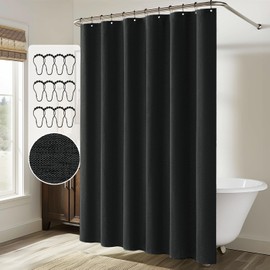 MIULEE Linen Shower Curtain with 12 Metal Hooks Modern Heavy Duty Washable Fabric Shower Curtain Set Waterproof Thick Cloth Halloween Shower Curtains for Bathroom Bathtub Washable, W72*L72, Black
