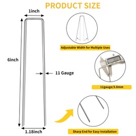 HongWay HongWay 300 Pack Landscape Staples 6 Inch, Galvanized Garden Staples Pins Ground Stakes Fence Tent Sod Staples Yard Lawn Truf Staples for Landscaping Fabric Irrigation Tubing