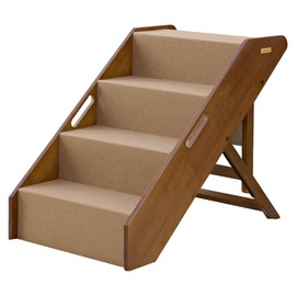 MECO Stakmore Pet Steps with Solid Fruitwood Construction and Foldable Design, Stairs for High Beds for Pets in All Life Stages, Brown Felt