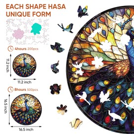 Qiuenisray Wooden Puzzles for Adults, Peacock Jigsaw Puzzles, Unique Shape Adult Puzzles, Irregular Christmas Thanksgiving Gifts for Family Friend(11.2 * 11.2 in-200pcs)