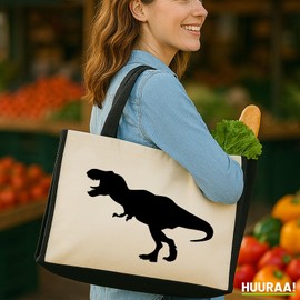 Huuraa Jutetasche Tyrannosaurus Rex Dinosaurier Geschenk 21 Liter Black Jute und Baumwolle Tyrannosaurus Rex Geschenkidee