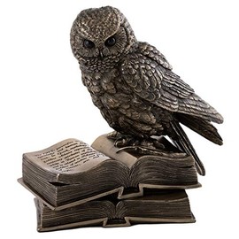 Top Collection Owl on Book Statue - Great Horned Owl Sculpture in Premium Cold Cast Bronze- 6.25-Inch Collectible Animal Figurine