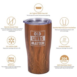NUI LIVING Old Lives Matter Funny Tumbler Gift - Birthday, Retirement Gifts for Senior Citizens - 20 OZ Insulated Stainless Steel Vacuum Tumbler - Gag Gifts for Dad, Grandpa, Uncle, Brother