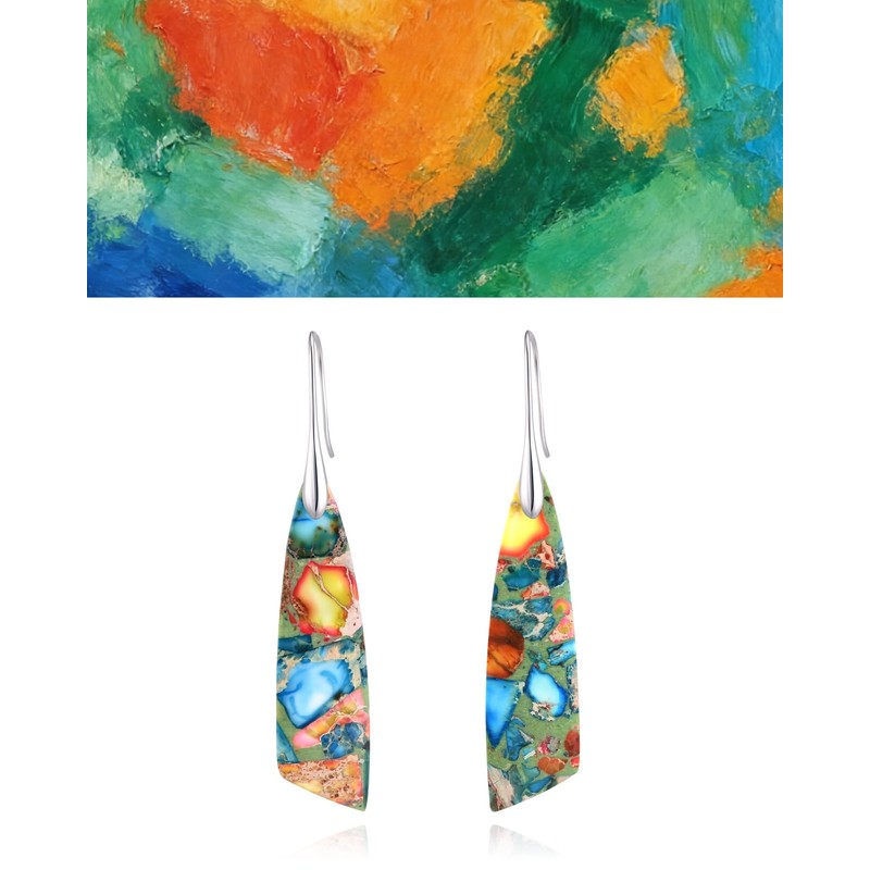 Desnuage Colorful Natural Stone Dangle Earrings for Women Bohemian Silver