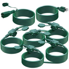 Makevivi 50Ft Outdoor Extension Cord Multiple Plugs- Evenly Spaced 6 Outlets Plugs with Safety Cover, 16/3 SJTW Green Outdoor Extension Cord for Landscape, Christmas Tree Lights, Holiday, ETL Listed